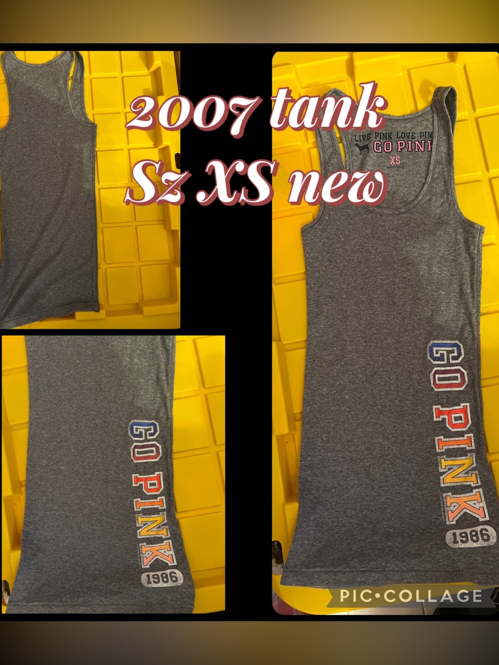 PINK by victoria’s Secret RIBBED LONG TANK TOP 2007 COLLECTION GREY MULTICOLORED